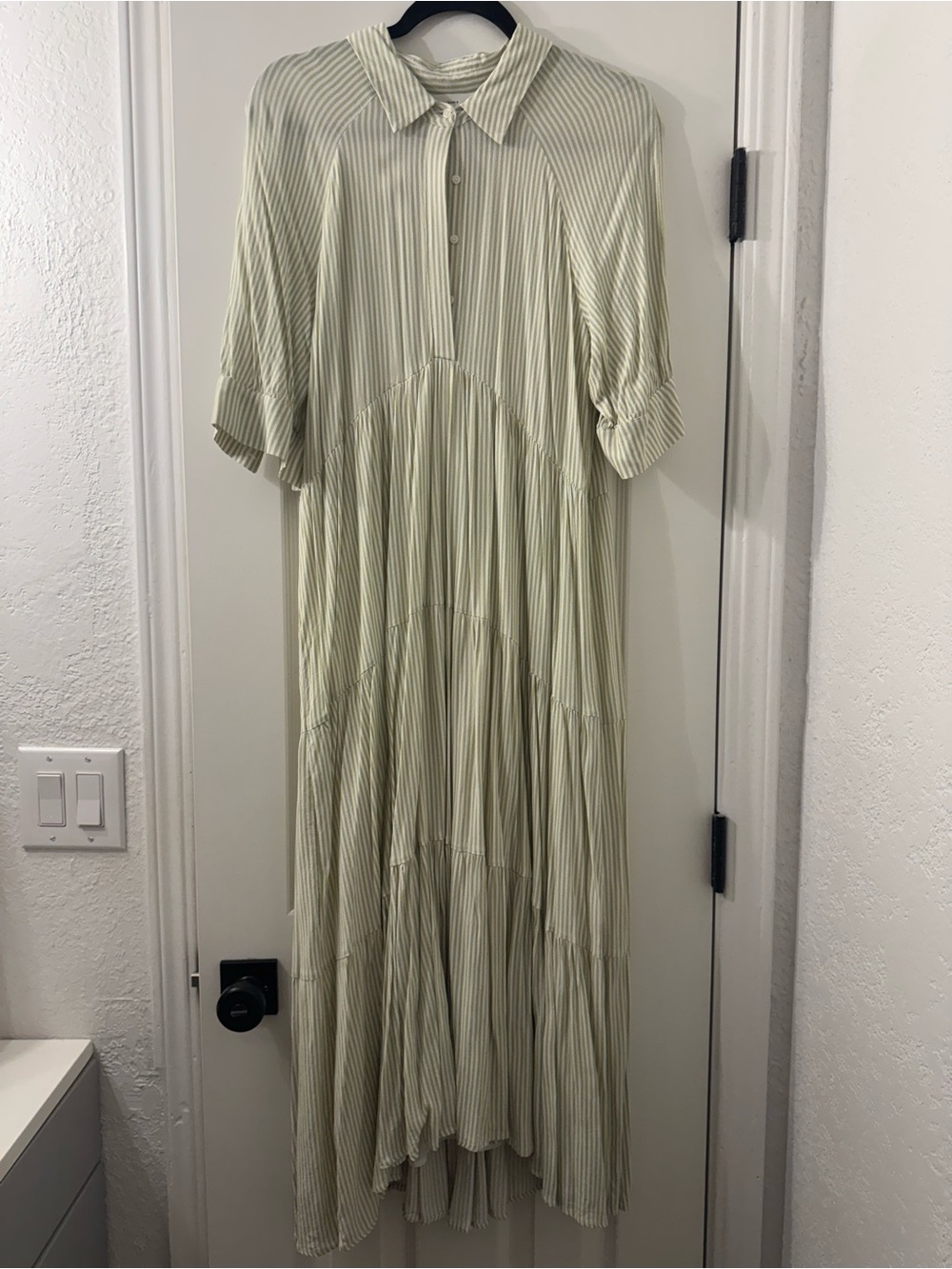 Striped Light Green Collared Maxi Dress